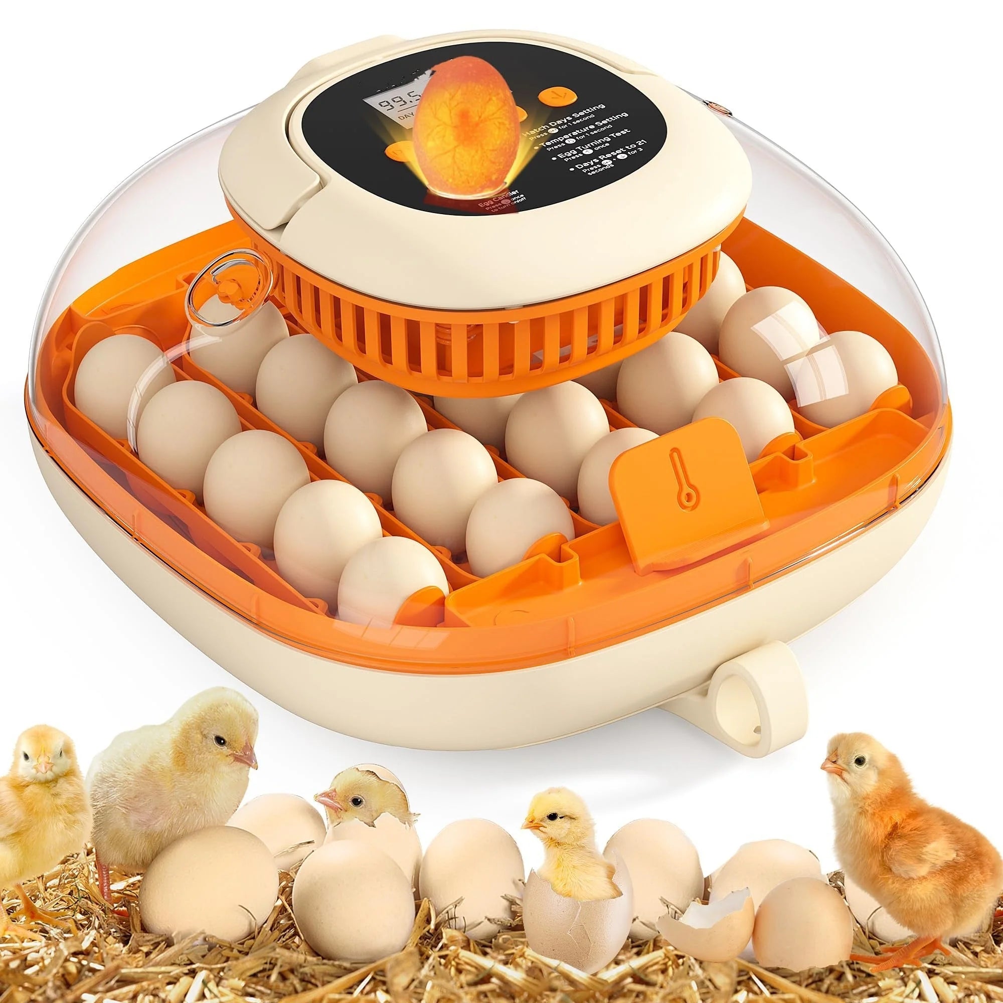Incubadora Mejorada para 25 Huevos con Giro Automático, Termómetro, Control de Humedad y Ventana de Observación Transparente de 360°