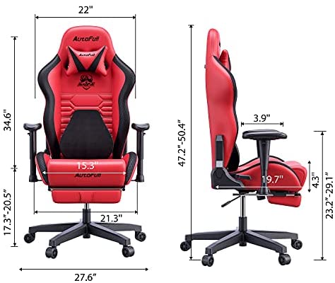 Silla de Oficina Gaming AutoFull con Soporte Lumbar Ergonómico, Estilo Racing, Cuero PU, Alta Respalda, Silla Giratoria Ajustable para PC