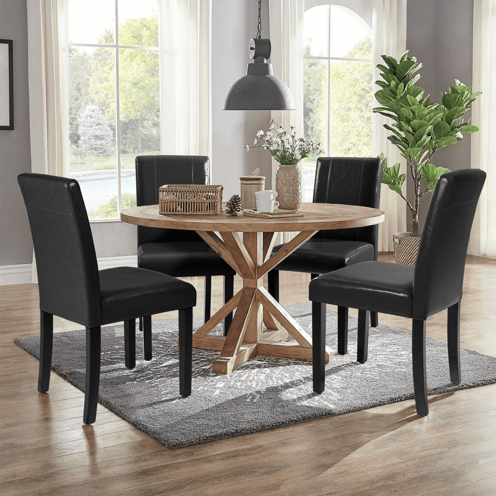 2025 Set de 4 Sillas de Comedor Lacoo Estilo Urbano con Asiento de Cuero PU y Patas de Madera, Color Negro