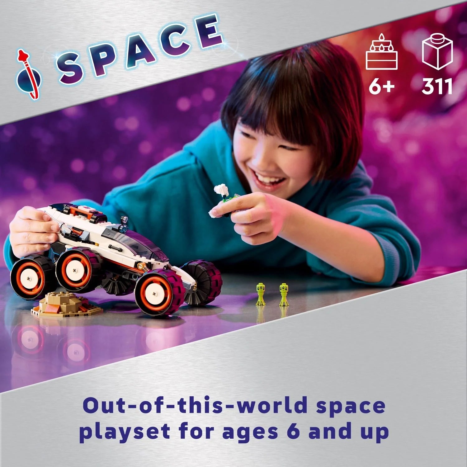 LEGO City Explorador Espacial con Rover y Vida Extraterrestre, Juguete Espacial para Niños y Niñas de 6 Años en Adelante con 2 Minifiguras, Robot y Figuras Extraterrestres, Juguete STEM de Juego Imaginativo, 60431