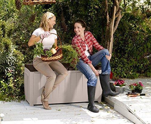 Keter Novel Contenedor de Almacenamiento de Plástico para Deck, Caja de Almacenaje Exterior, Muebles de Patio, 90 Galones, Marrón
