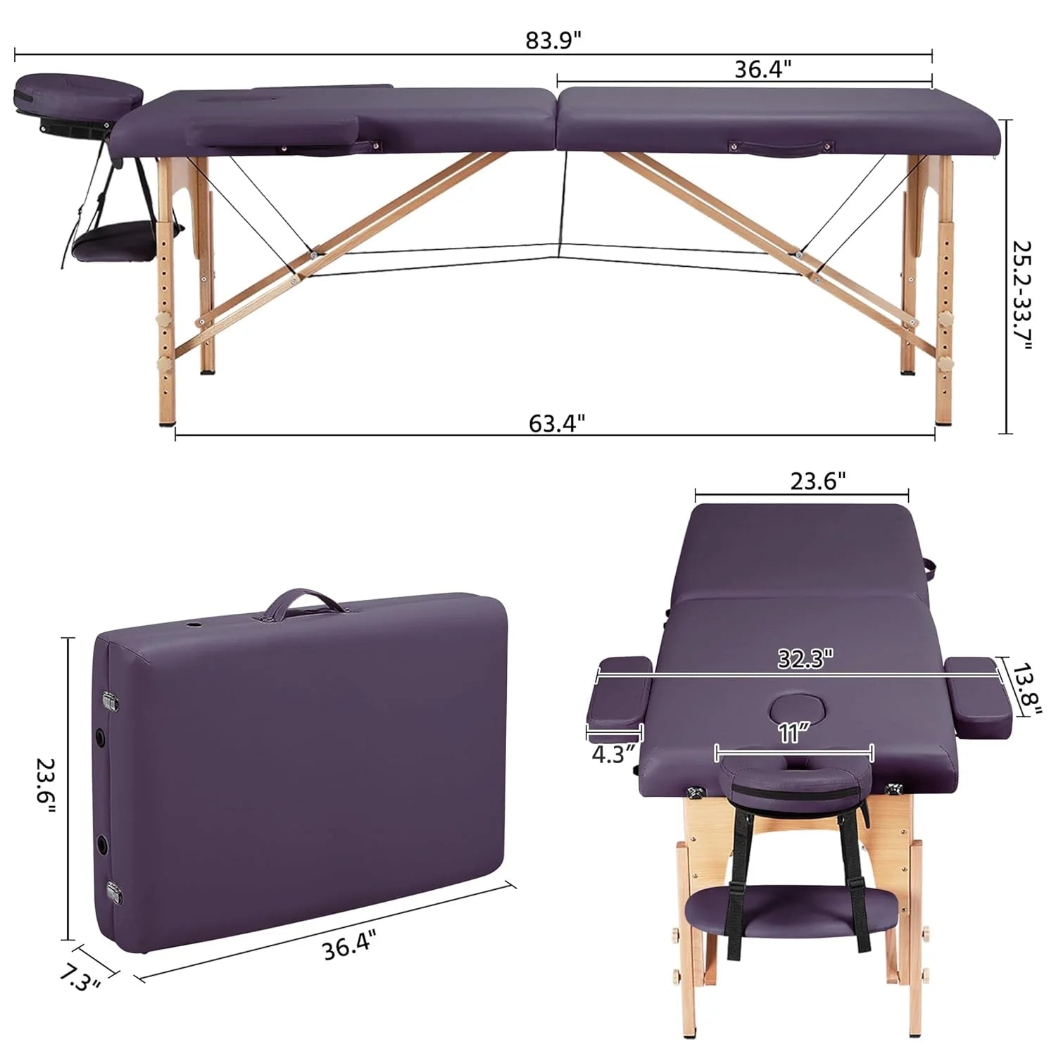 Mesa de Masajes Yaheetech – Mesa Plegable Portátil para Tratamientos, Pestañas, Spa – Mesa de Masaje Ajustable en 2 Secciones con Bolsa No Tejida, 24 pulgadas, Negra