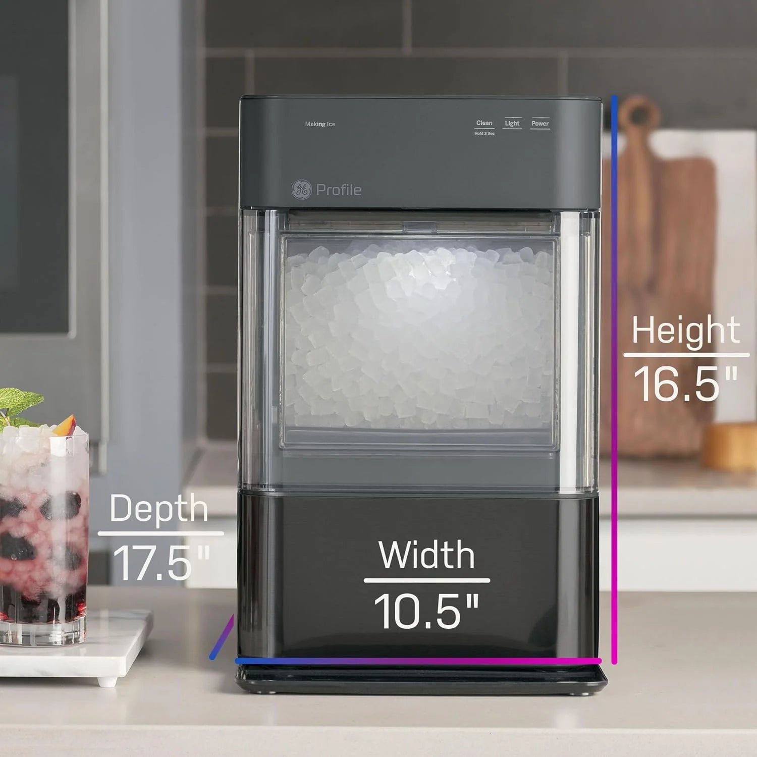 2025 GE Profile Opal 2.0 – Máquina de hielo tipo nugget con depósito de 0,75 galones, acero inoxidable