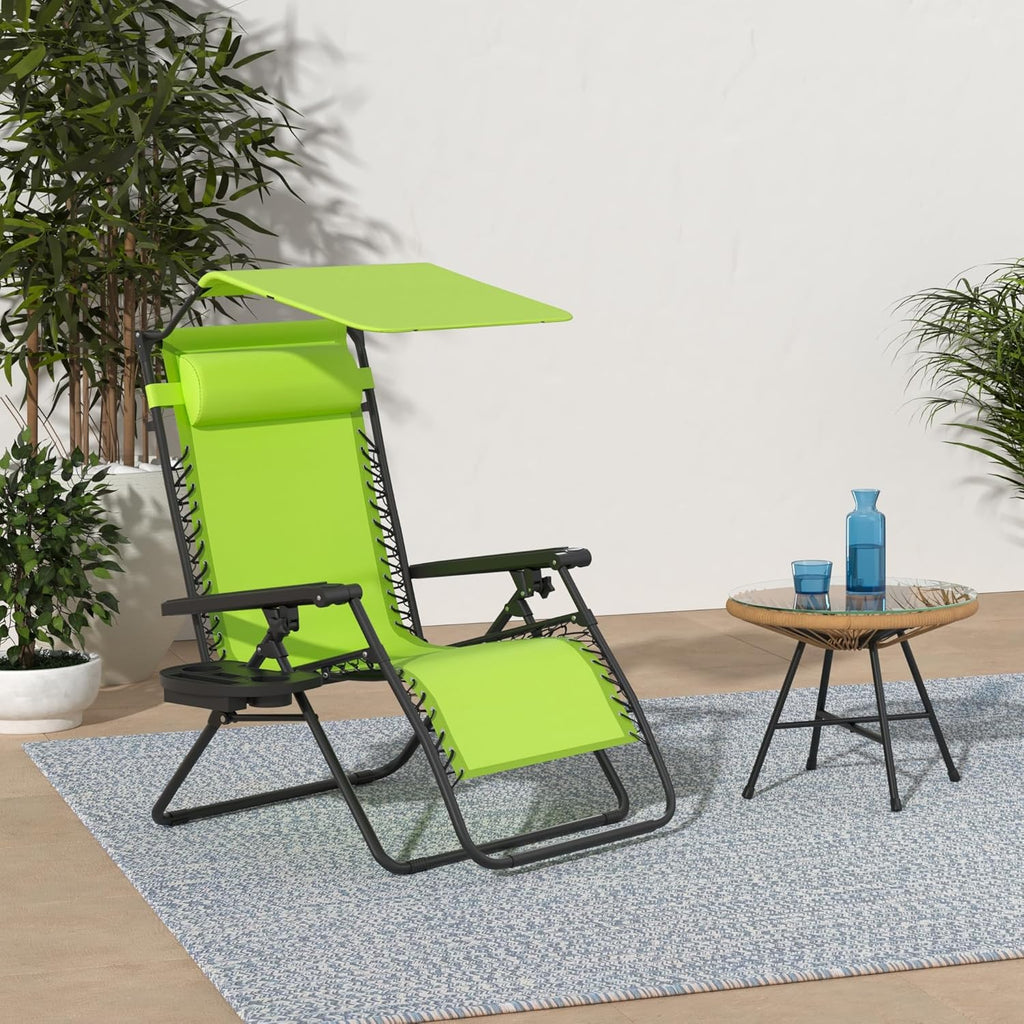 Best Choice Products – Silla Reclinable de Patio con Gravedad Cero, Ajustable y Plegable para Exteriores con Dosel, Almohada Cervical y Bandeja Lateral, Textileno – Azul Pavo Real