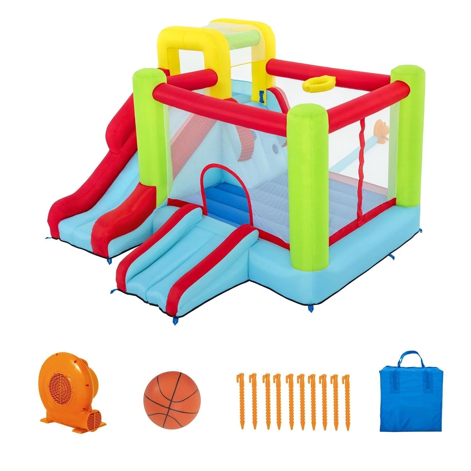 Up, In and Over Wonder Hoops Parque Inflable de 10' con Casa de Rebote, Baloncesto y Tobogán. 126