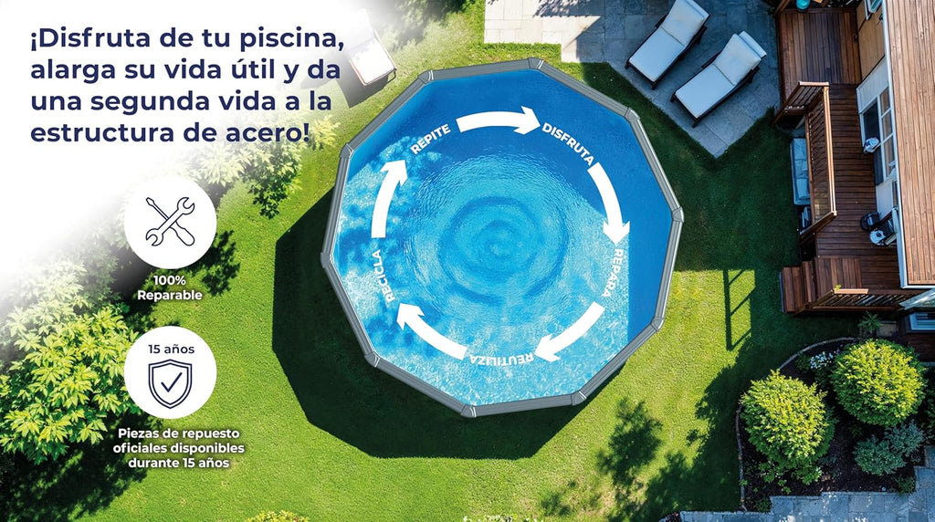 Gre KIT240GF Piscina de Acero Elevada, Redonda con Aspecto Acero Grafito, Piscinas Desmontables para Jardín, 240 x 120 cm, Kea