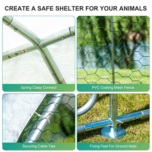 2025 Gran Jaula de Metal para Pollos en Espiral con Cubierta Impermeable y Anti-UV para Exteriores – Capacidad para 16 Aves