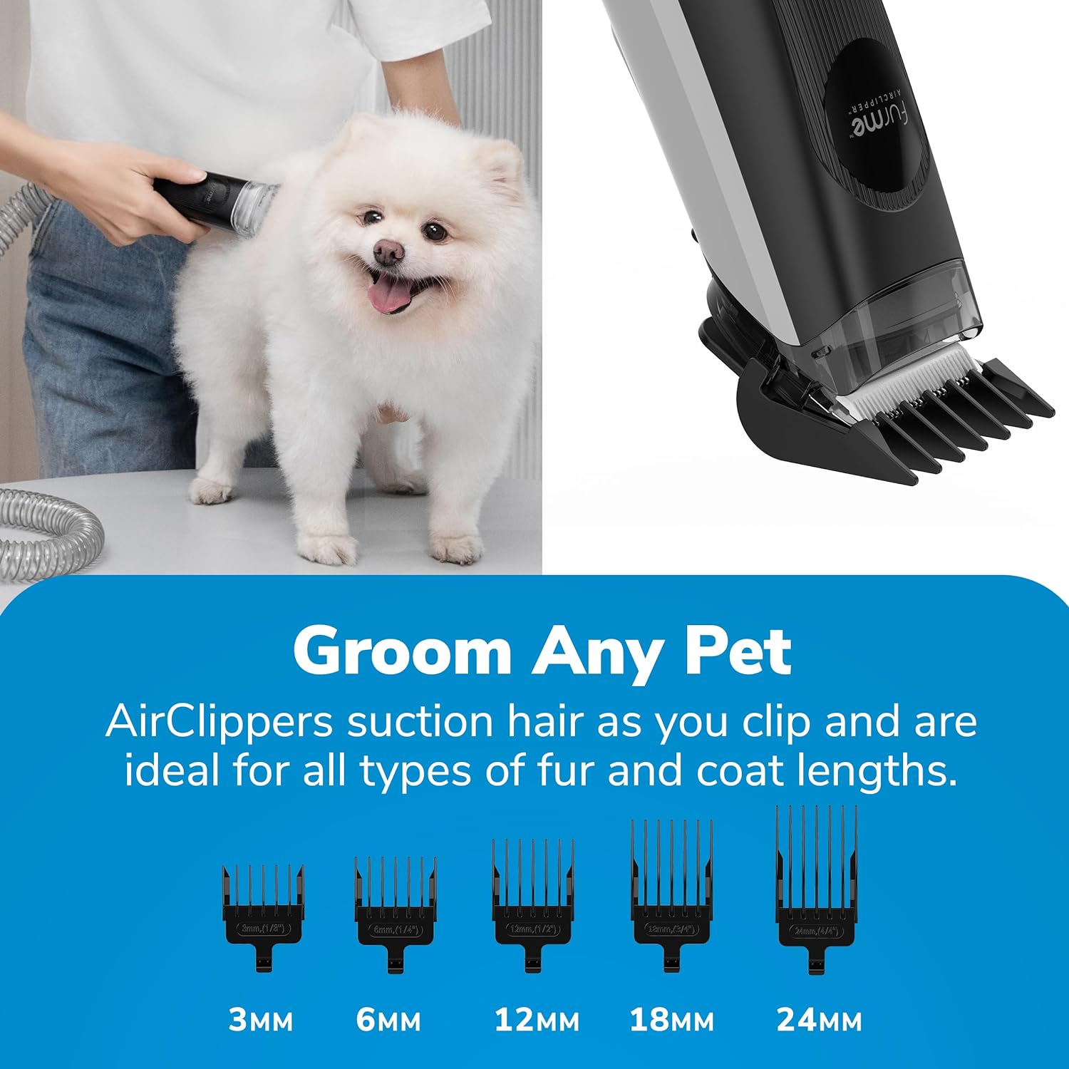 2025 Kit de Aspiradora para Acicalado Profesional Plus FurMe - 5 Herramientas para Mascotas con Contenedor de 2L
