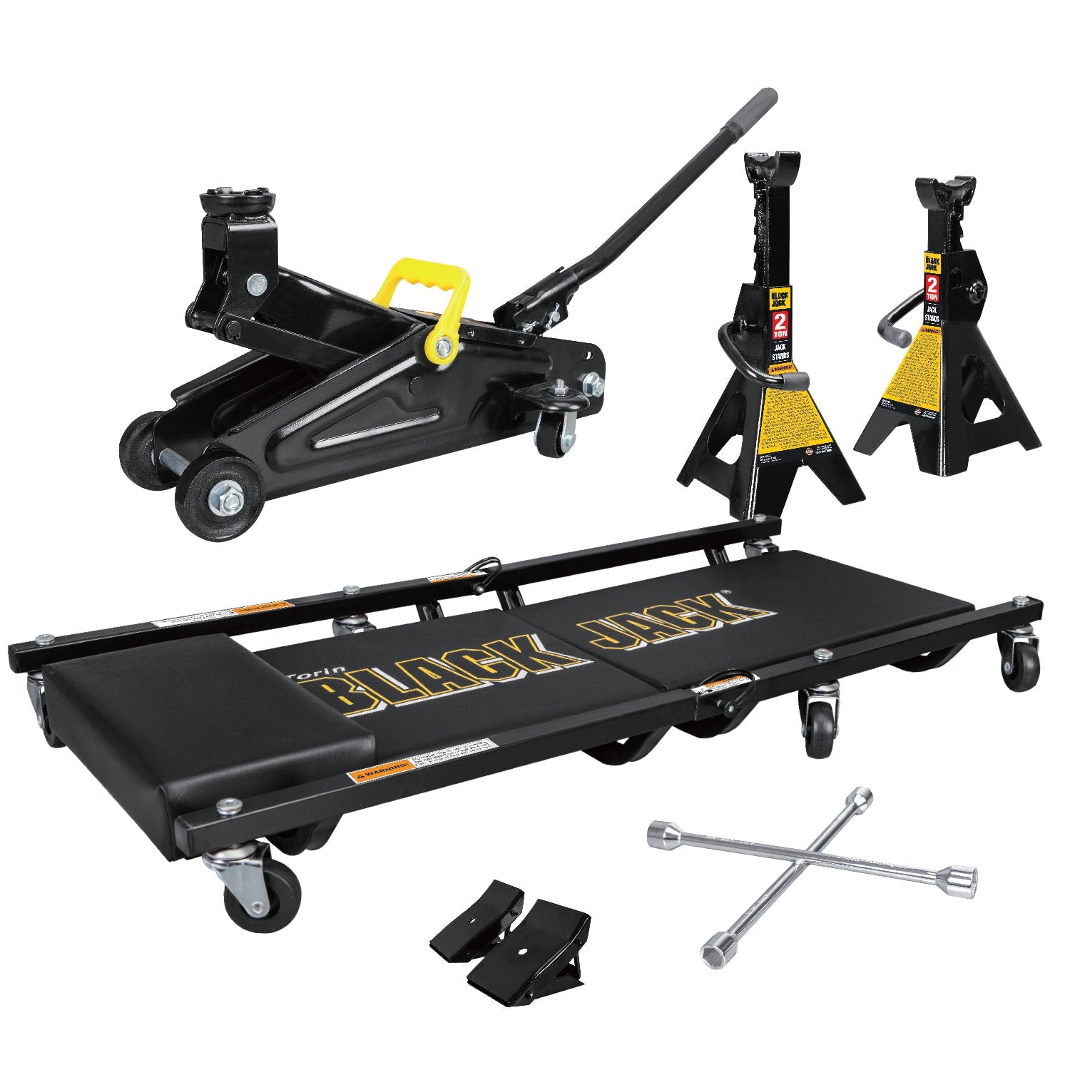 2025 Kit Combo Blackjack 2 Ton con Gato Hidráulico, 1 Par de Soportes, Crawler Plegable, Llave de Cruceta y 1 Par de Calzos Antideslizantes