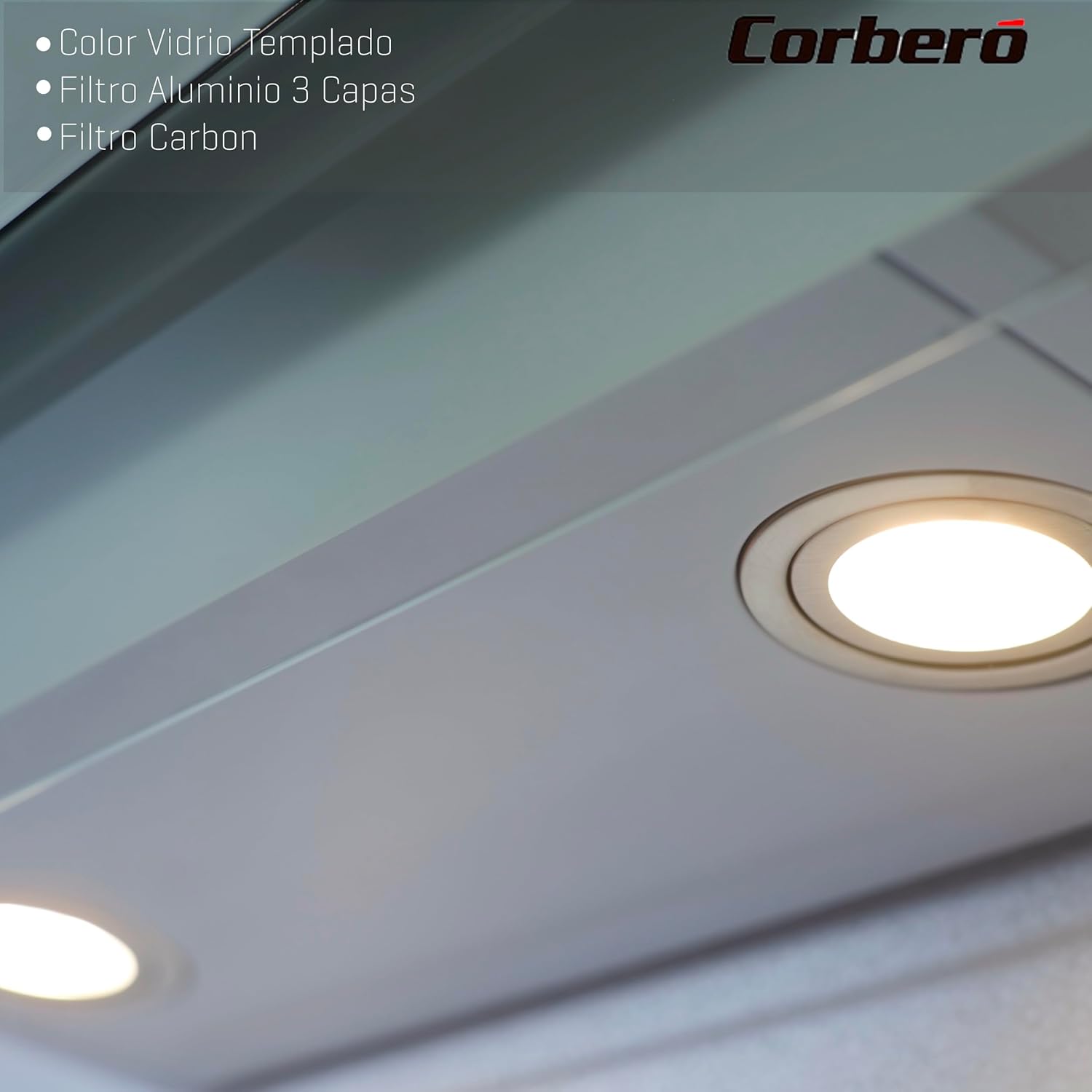 Corbero - Campana Extractora 60 cm | ONEGA675W | 705.2 m3/h | 66db| 230W | 4 Velocidades | Control Tactil| Vidrio Templado | 1 Filtro Aluminio + 1 Filtro Carbón | Blanco