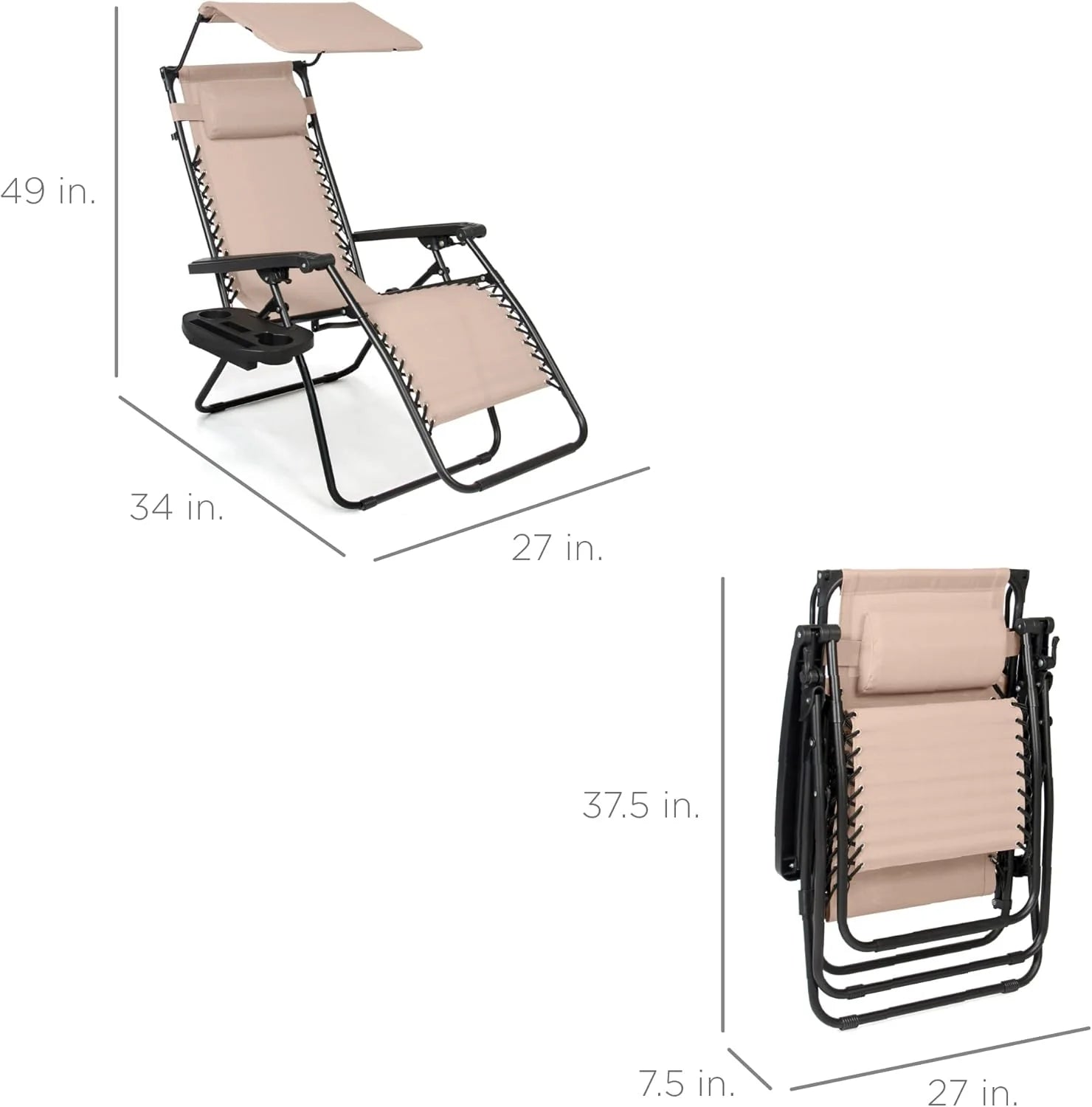 Best Choice Products – Silla Reclinable de Patio con Gravedad Cero, Ajustable y Plegable para Exteriores con Dosel, Almohada Cervical y Bandeja Lateral, Textileno – Azul Pavo Real