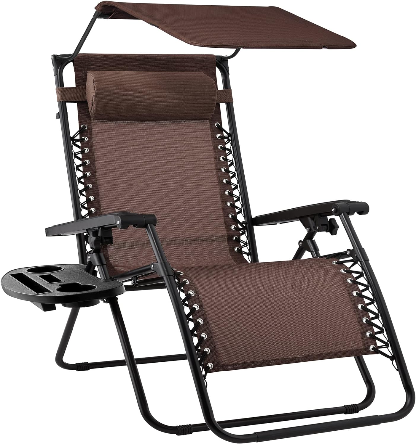 Best Choice Products – Silla Reclinable de Patio con Gravedad Cero, Ajustable y Plegable para Exteriores con Dosel, Almohada Cervical y Bandeja Lateral, Textileno – Azul Pavo Real