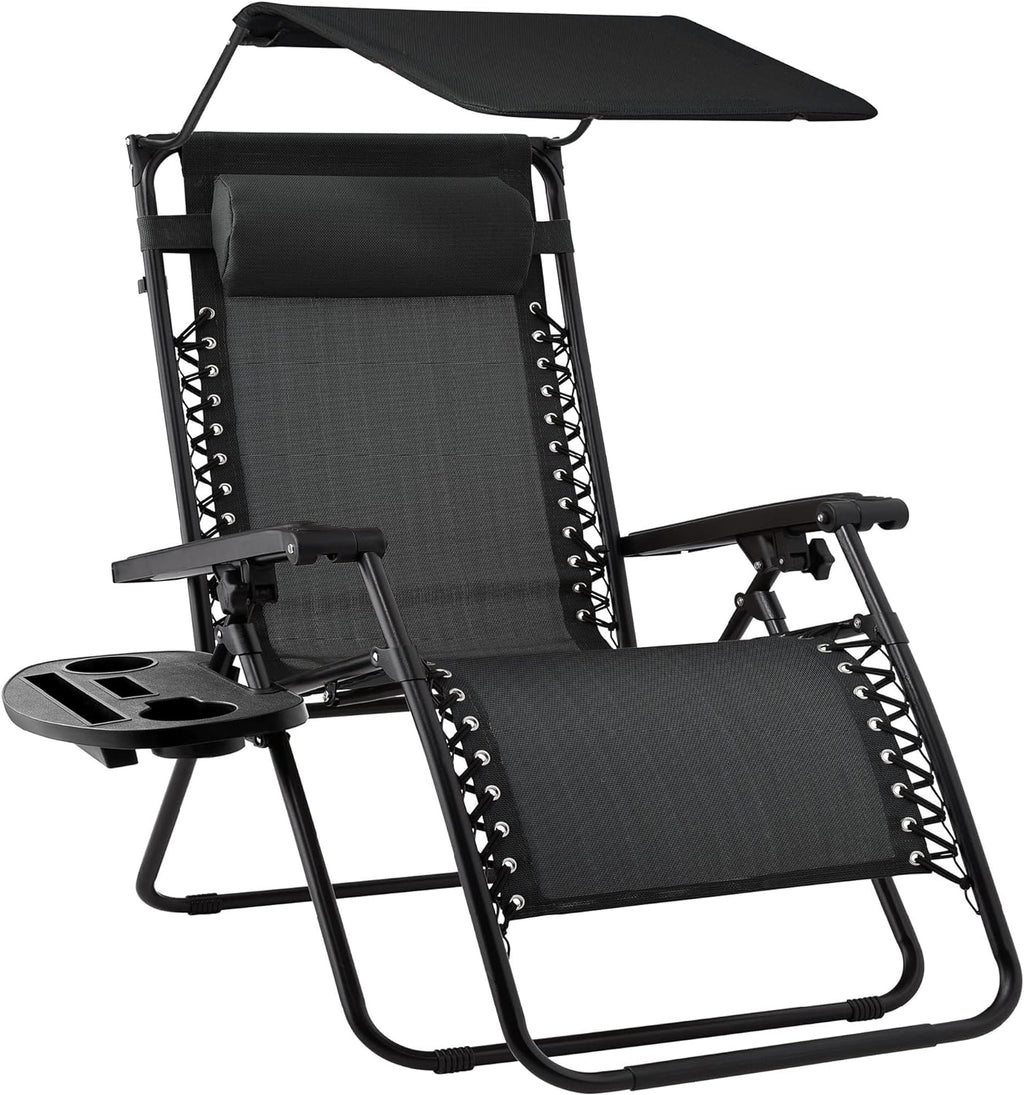 Best Choice Products – Silla Reclinable de Patio con Gravedad Cero, Ajustable y Plegable para Exteriores con Dosel, Almohada Cervical y Bandeja Lateral, Textileno – Azul Pavo Real