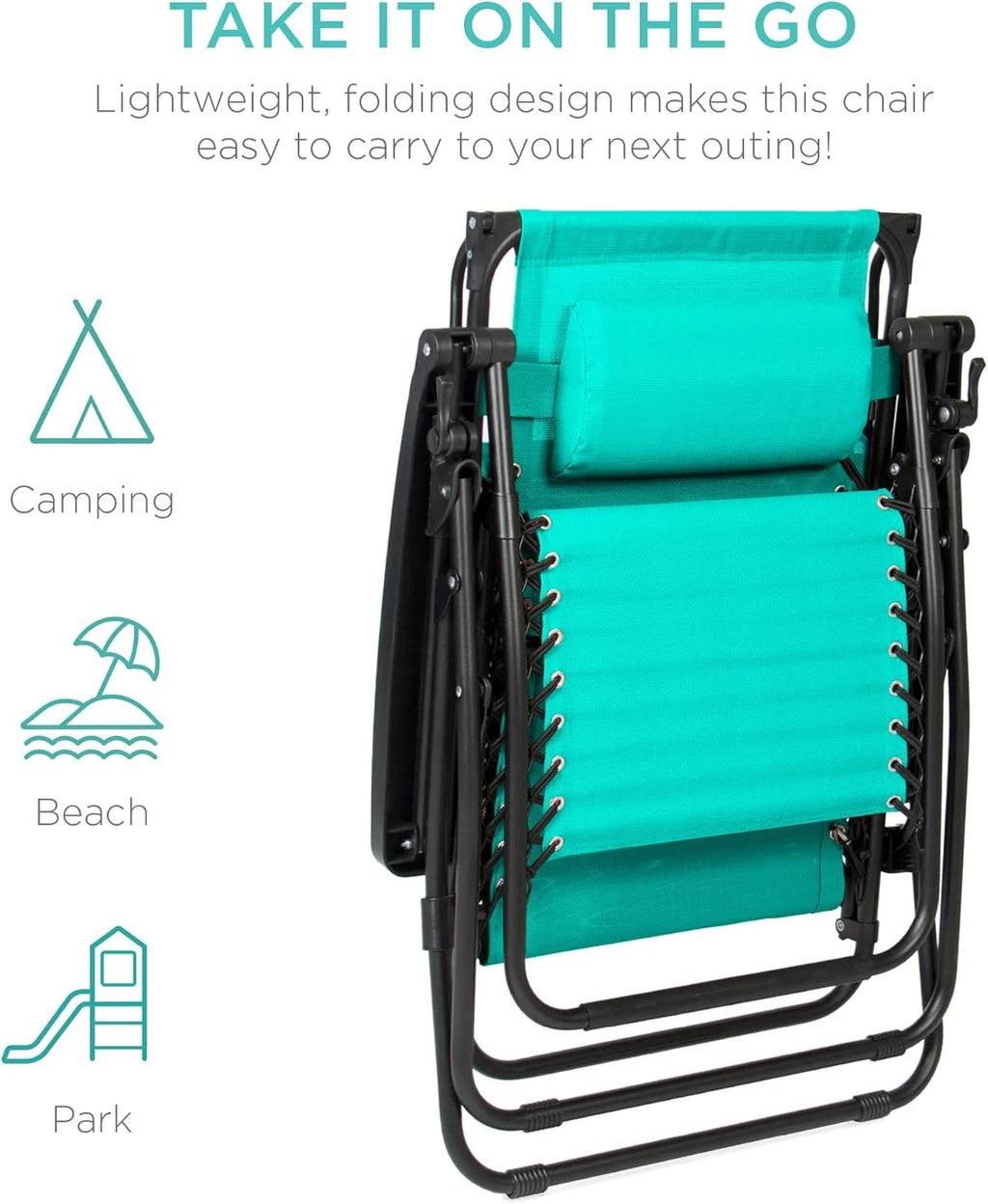 Best Choice Products – Silla Reclinable de Patio con Gravedad Cero, Ajustable y Plegable para Exteriores con Dosel, Almohada Cervical y Bandeja Lateral, Textileno – Azul Pavo Real