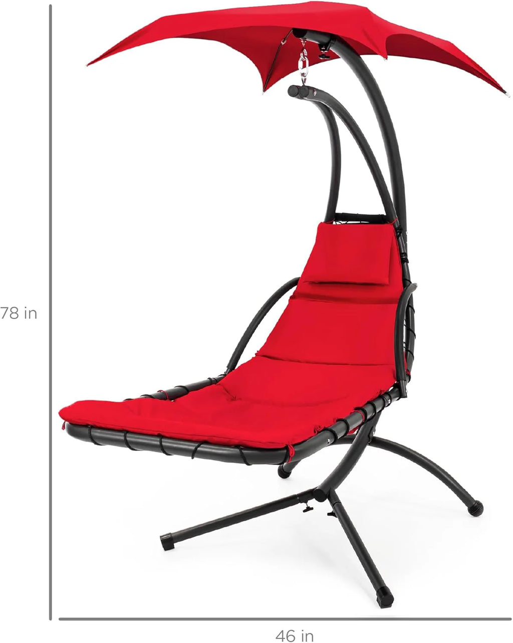 Chaise Longue Suspendue de Exterior Best Choice Products – Silla Balancín Curvada de Acero con Cojín Integrado y Toldo Desmontable – Gris Carbón