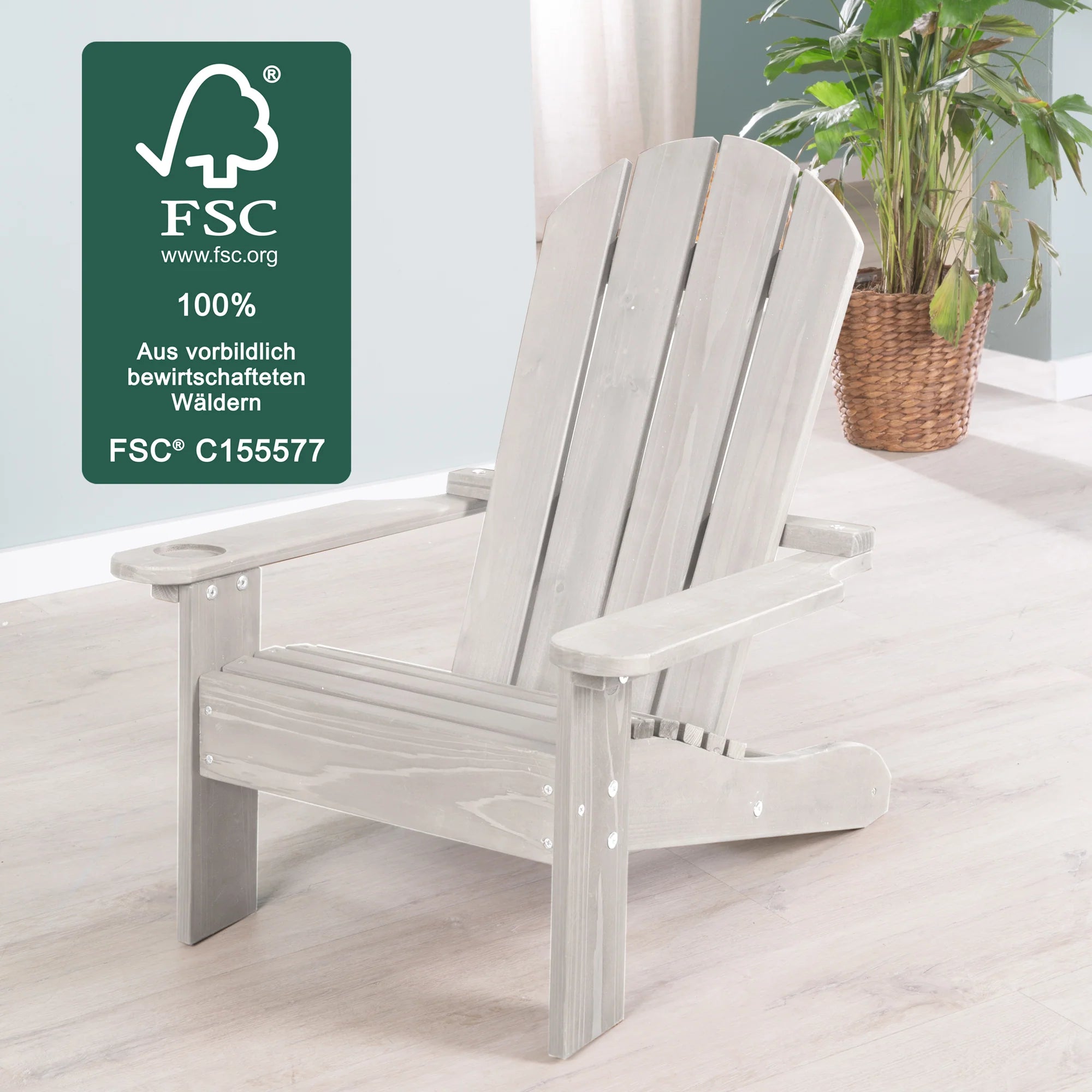 Silla infantil de exterior "Silla de playa" - Silla de madera certificada FSC - Acabado en gris grabado
