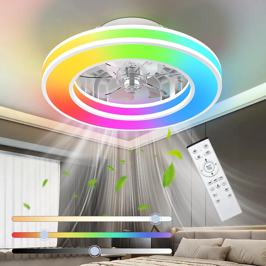 Ventilador de Techo con Luz 40.5 cm, Ventilador Silencioso de 20 W, Regulable 3000K-4000K-6500K, 6 Velocidades con Control Remoto, Temporizador, Memoria de Luz, Ventilador Reversible