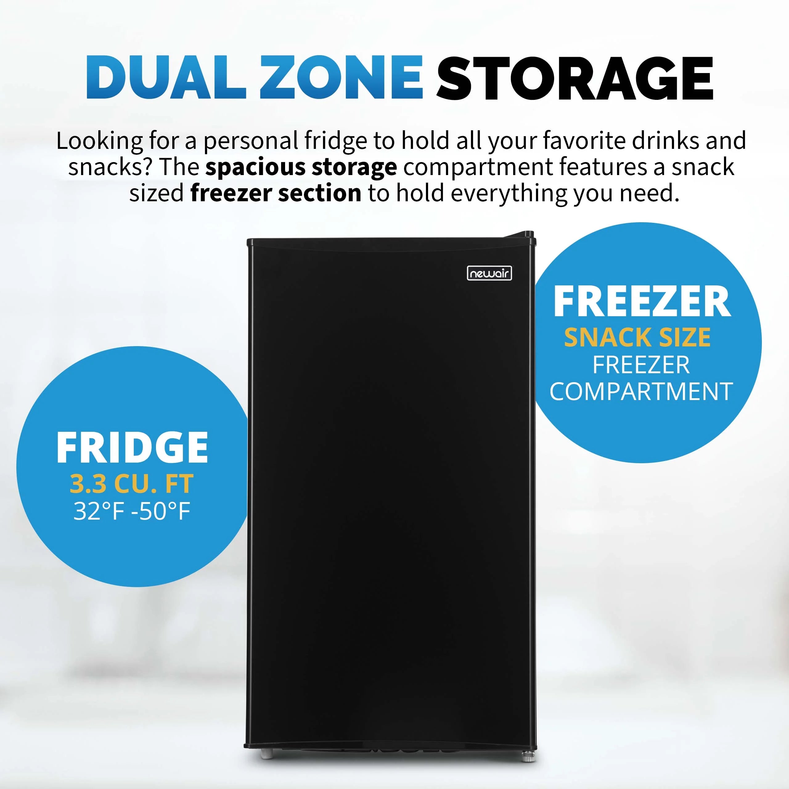 2025 Newair® Mini refrigerador compacto con congelador, 3,3 pies cúbicos – Negro