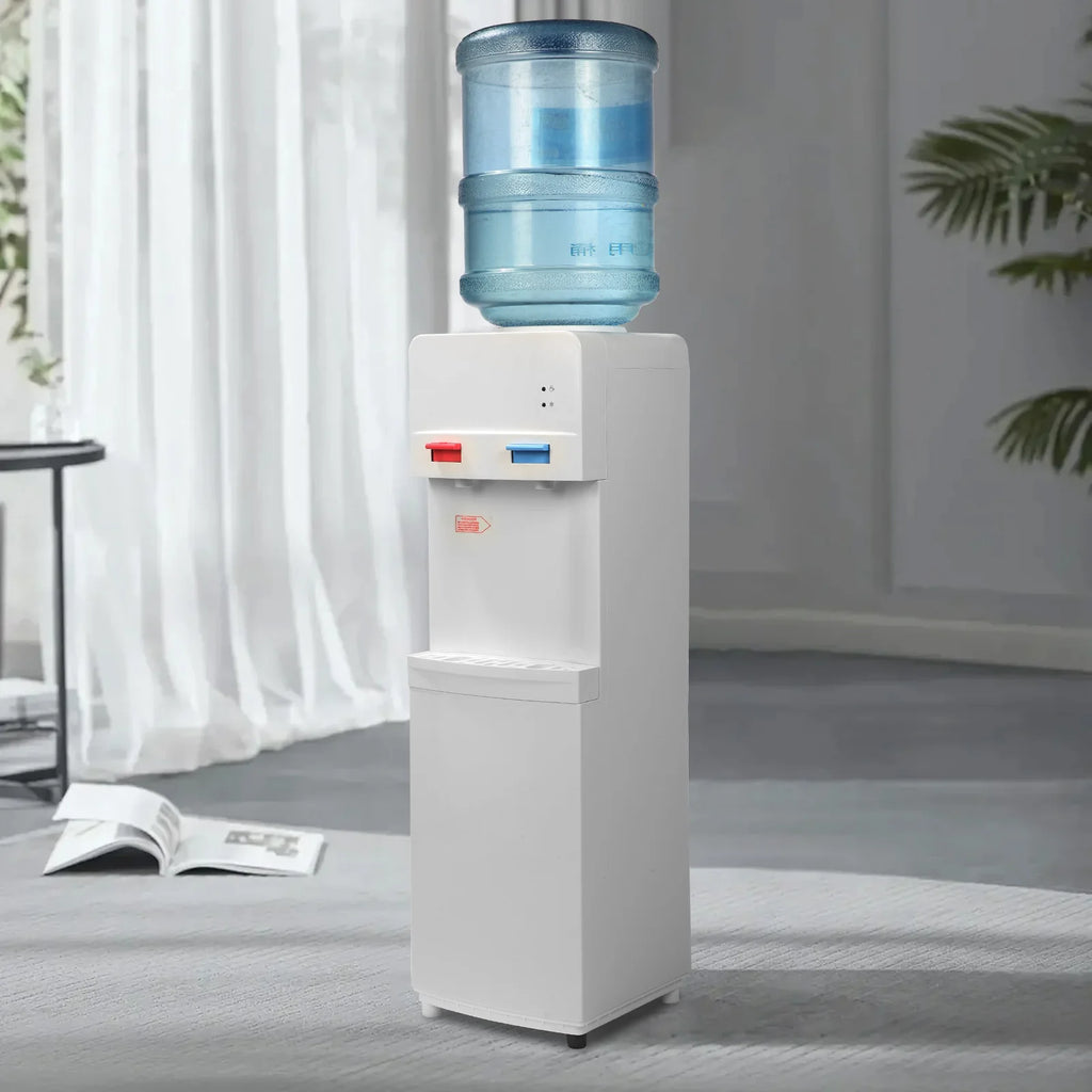2025 Fuente de agua de carga superior para botellas de 3–5 galones – Agua caliente y fría con seguridad infantil – Blanca