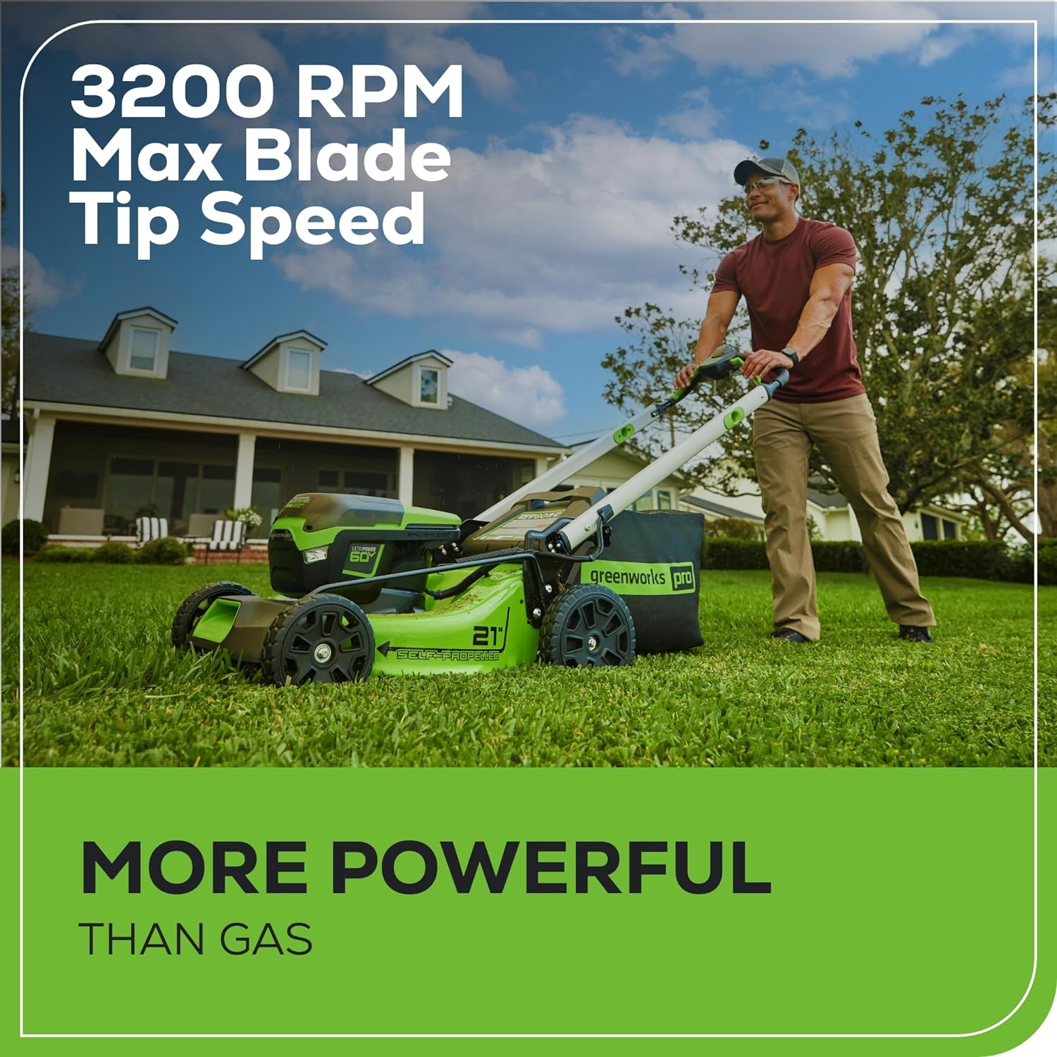2025 Cortacésped autopropulsado inalámbrico 60V 21” con 2 baterías de 4,0Ah y cargador rápido de doble puerto – Greenworks