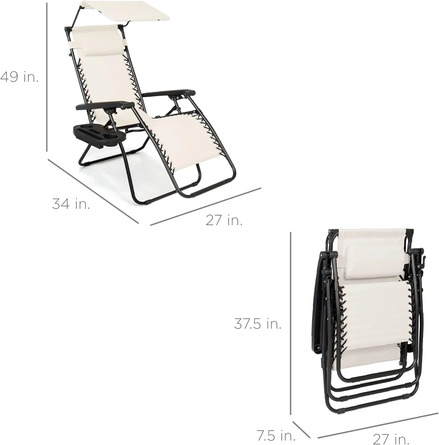 Best Choice Products – Silla Reclinable de Patio con Gravedad Cero, Ajustable y Plegable para Exteriores con Dosel, Almohada Cervical y Bandeja Lateral, Textileno – Azul Pavo Real