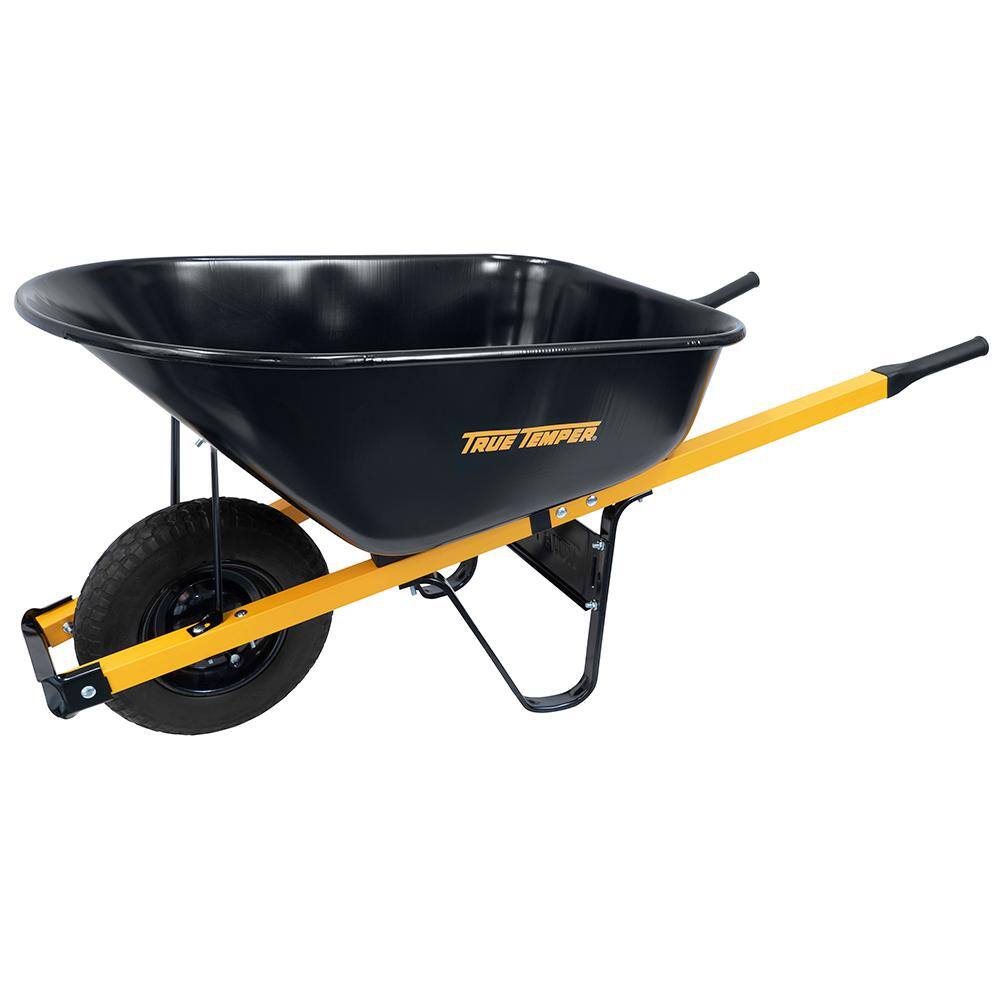 Carretilla True Temper R6STFFEC de Acero 6 pies³ con Rueda Antipinchazos y Mangos de Acero – Kit para Montar
