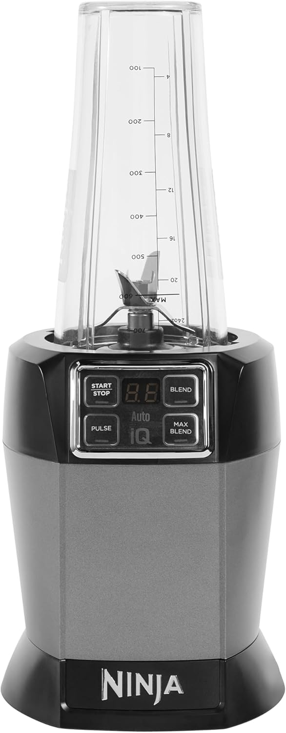 Ninja BN750EU Licuadora 2-en-1 – 1200 W, 3 Programas Automáticos, 4 Configuraciones Manuales, Tecnología Auto-iQ, Jarra de 2.1 L y Vaso de 700 ml, Piezas Aptas para Lavavajillas – Negro/Plata