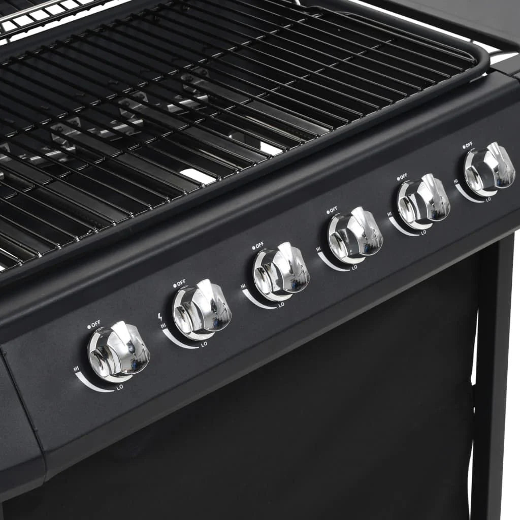Barbacoa Portátil De Gas Con 6 Zonas De Cocción Negra De Acero Vidaxl