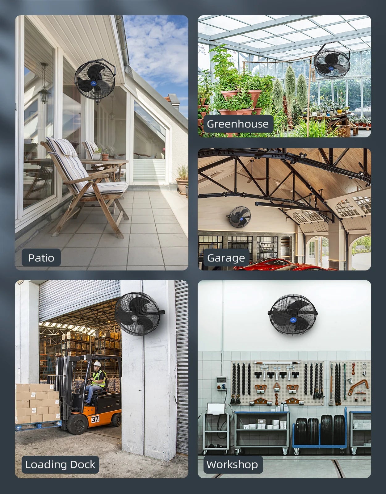2025 Ventilador mural iLIVING de 14" con velocidad variable, resistente a la intemperie para interior/exterior, calidad industrial para veranda, invernadero, garaje, taller y rampa de carga, 2473 CFM, color negro