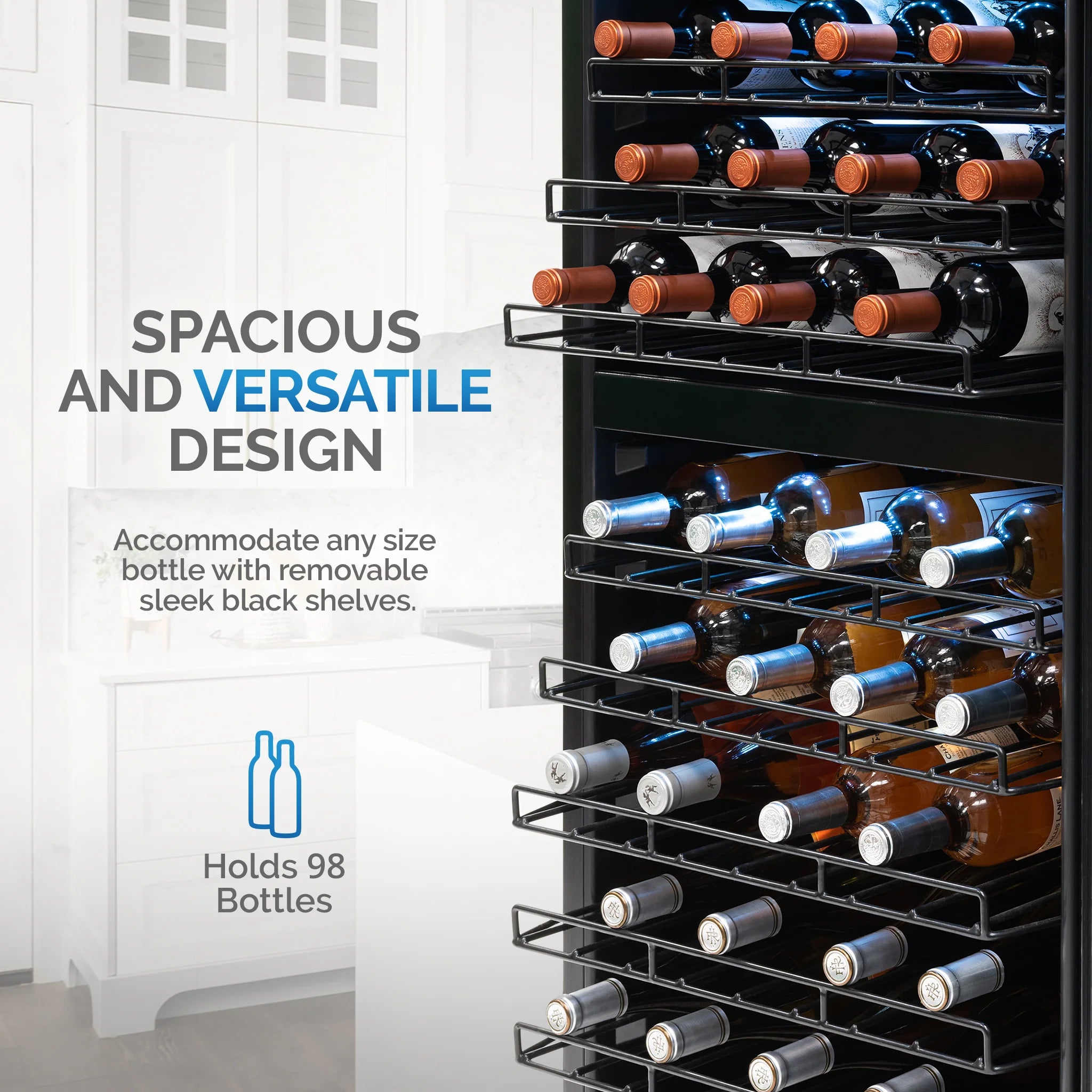 2025 Refrigerador de Vinos Independiente Newair® de Acero Inoxidable – 98 Botellas – 23" con Doble Zona