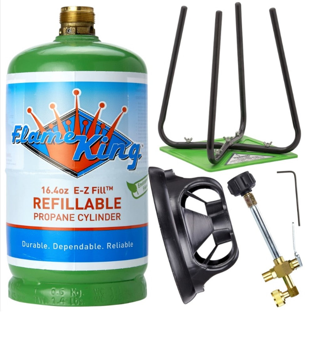 Cilindro de Propano Recargable Flame King de 1 lb con Kit de Recarga