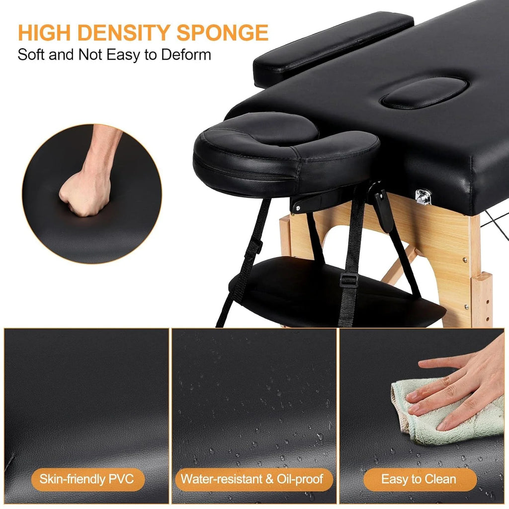 Mesa de Masajes Yaheetech – Mesa Plegable Portátil para Tratamientos, Pestañas, Spa – Mesa de Masaje Ajustable en 2 Secciones con Bolsa No Tejida, 24 pulgadas, Negra