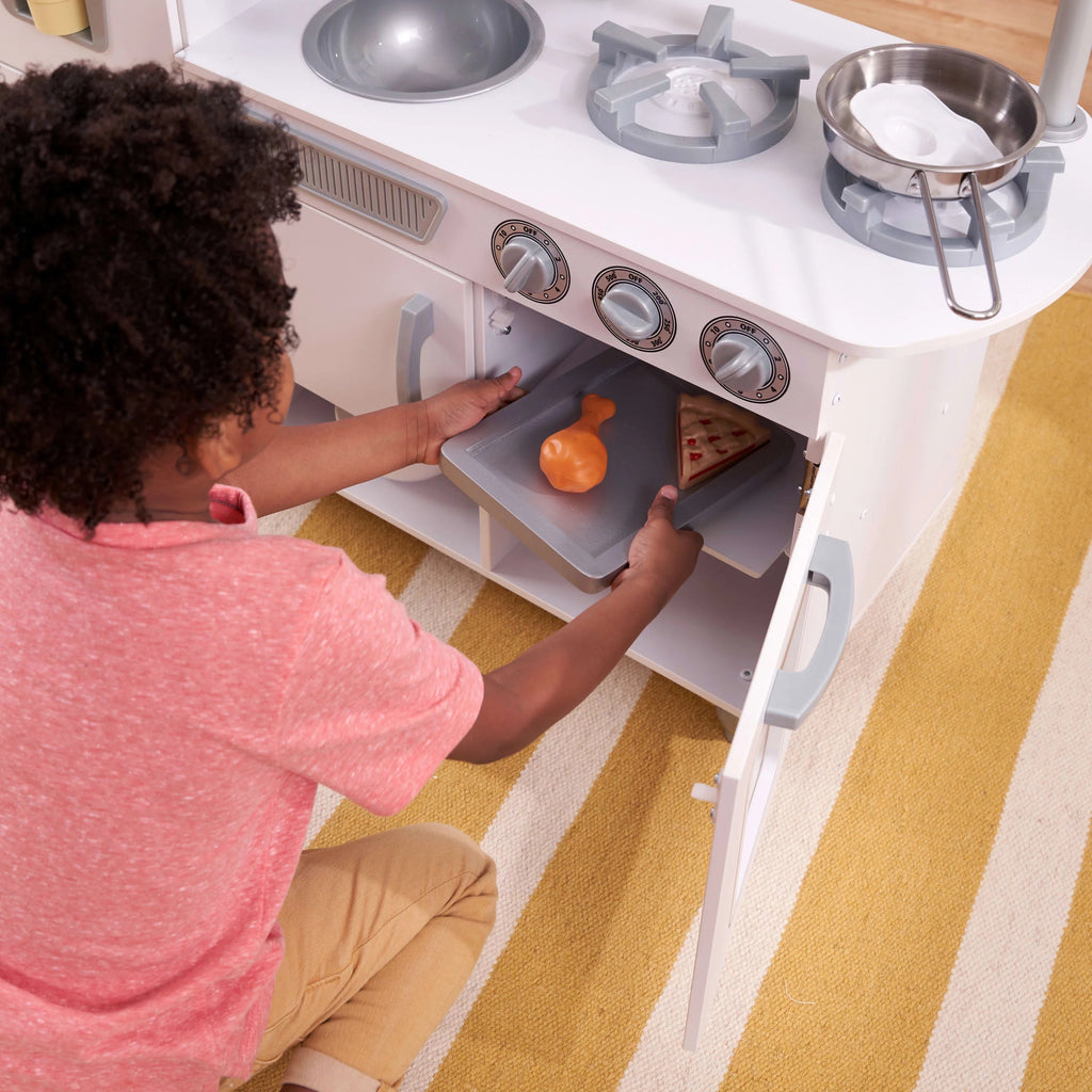 Cocina de Juguete KidKraft Vintage de Madera Blanca con Fabricador de Hielo y Teléfono de Juguete