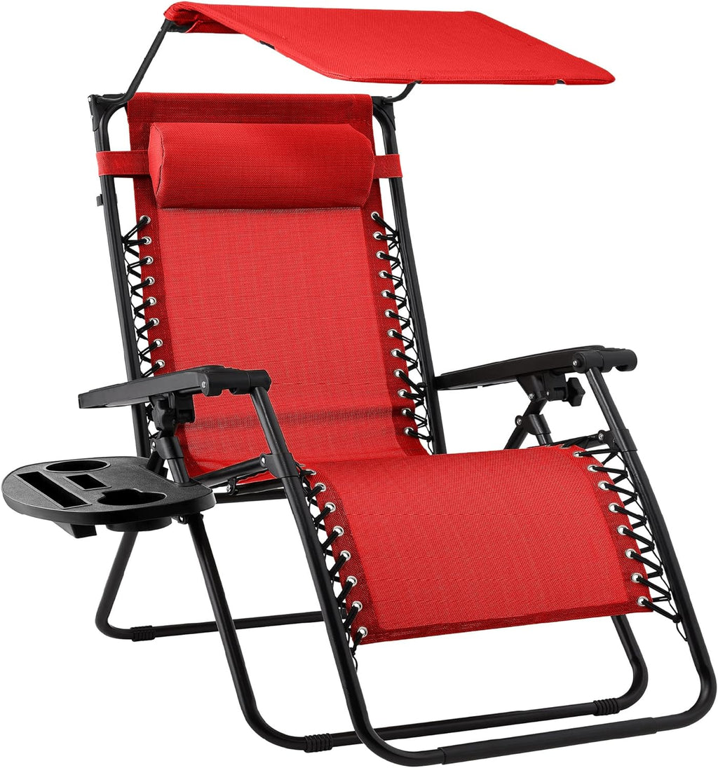 Best Choice Products – Silla Reclinable de Patio con Gravedad Cero, Ajustable y Plegable para Exteriores con Dosel, Almohada Cervical y Bandeja Lateral, Textileno – Azul Pavo Real