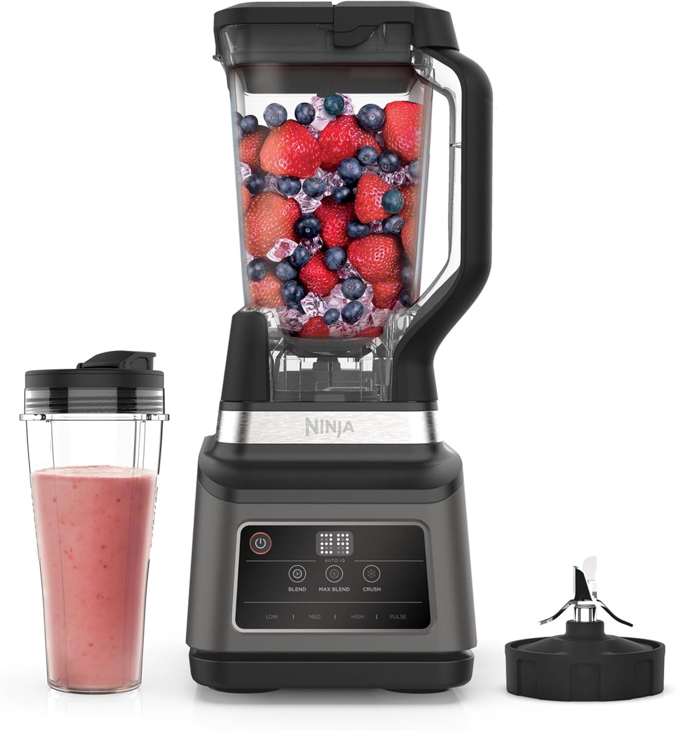 Ninja BN750EU Licuadora 2-en-1 – 1200 W, 3 Programas Automáticos, 4 Configuraciones Manuales, Tecnología Auto-iQ, Jarra de 2.1 L y Vaso de 700 ml, Piezas Aptas para Lavavajillas – Negro/Plata