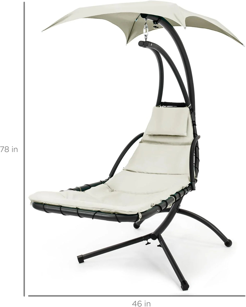 Chaise Longue Suspendue de Exterior Best Choice Products – Silla Balancín Curvada de Acero con Cojín Integrado y Toldo Desmontable – Gris Carbón