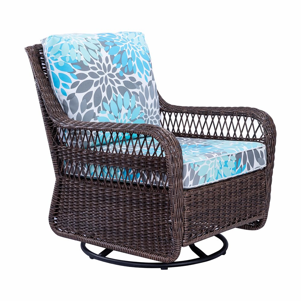 Silla Mecedora Giratoria de Ratán para Patio – Sillón de Exterior con Cojines Impermeables para Asiento y Respaldo