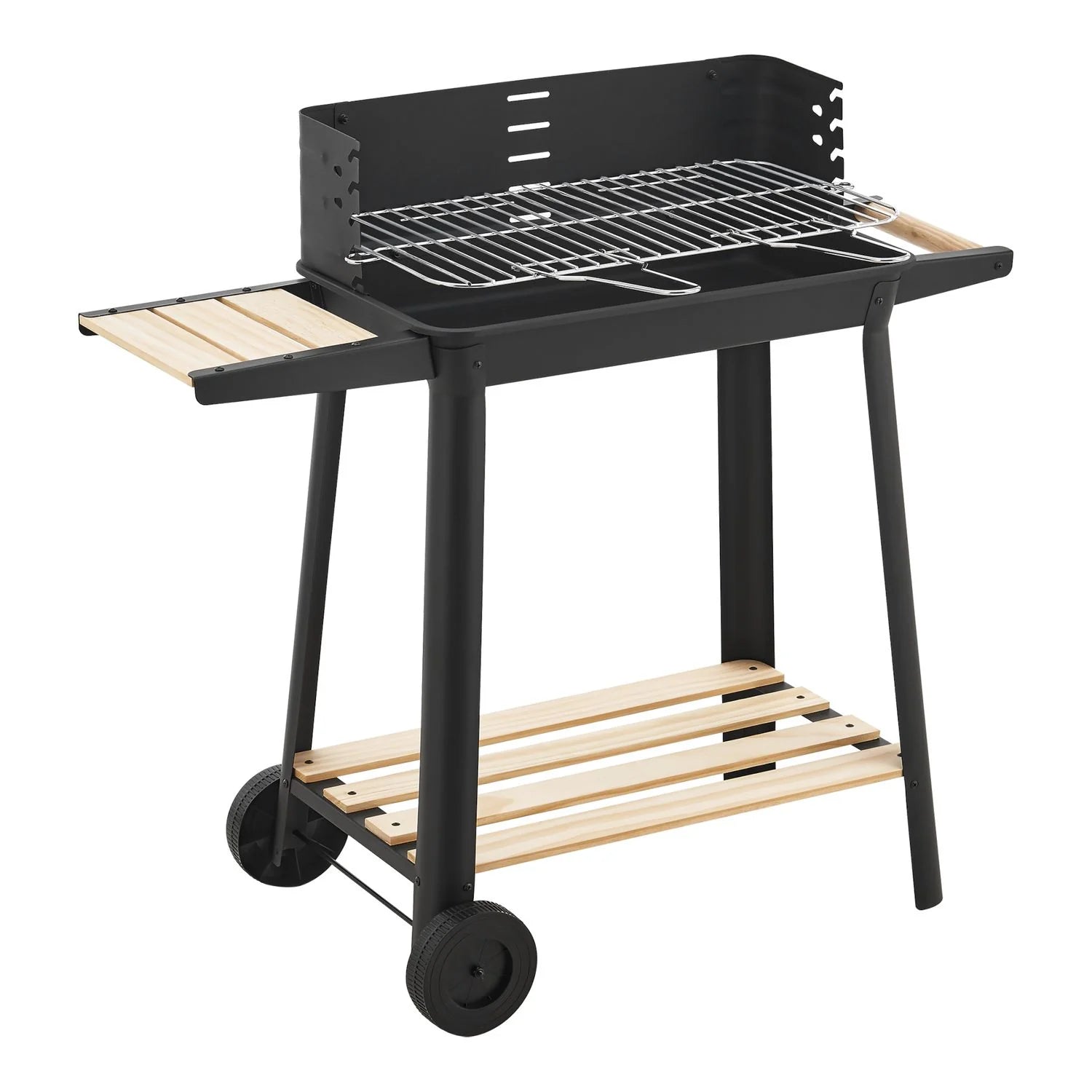 Barbacoa De Carbón Ari Con 2 Ruedas 78x86x30cm - Negro/madera [casa.pro]