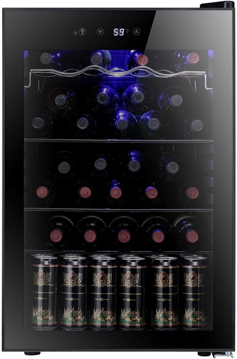 Antarctic Star Enfriador de Vino para 36 Botellas / Refrigerador de Bebidas, Mini Bodega, Refrigerador para Cerveza y Refrescos, Operación Silenciosa con Compresor, Temperatura Ajustable, Independiente, Color Negro, 4.4 pies cúbicos