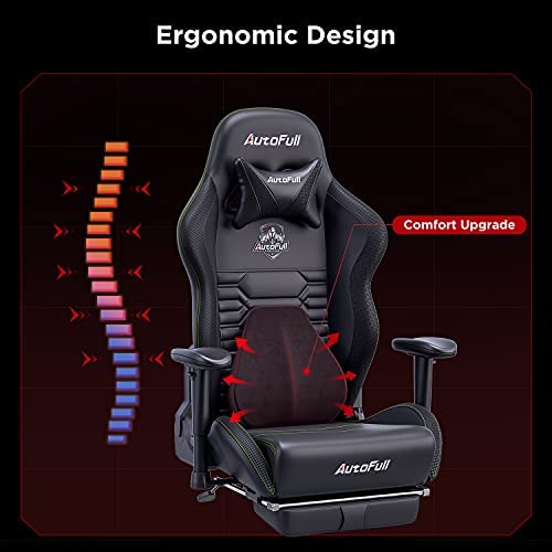 AutoFull Escritorio de Juego y Silla de Oficina con Soporte Lumbar Ergonómico, Estilo Racing, Cuero PU, Silla de Tarea Giratoria Ajustable de Espalda Alta para PC