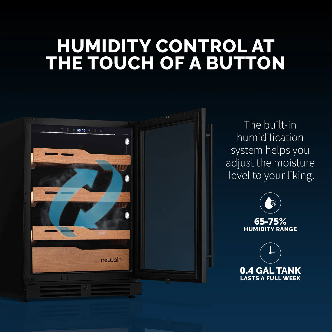 2025 Humidor eléctrico para puros Newair®, capacidad para 1,500 puros, empotrable o independiente