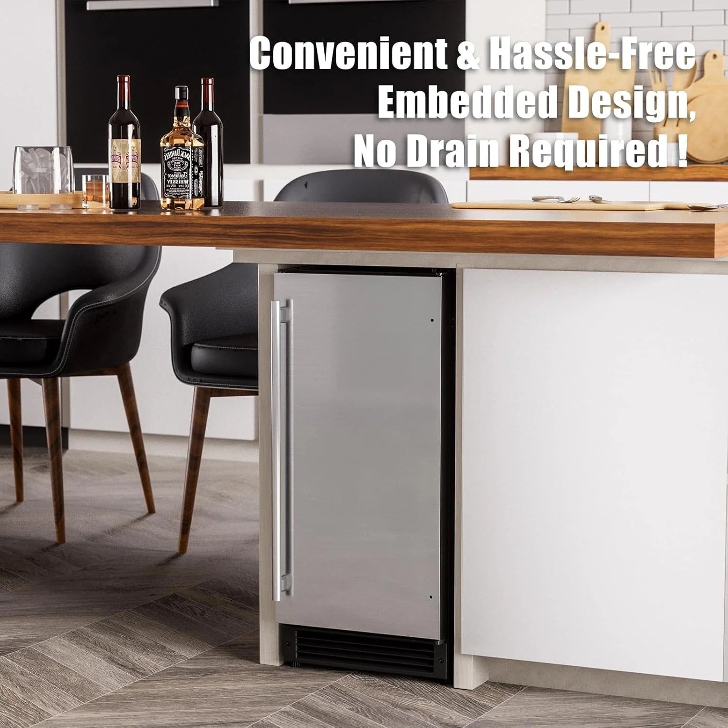 2025 COTLIN Máquina de Hielo Empotrable Sin Drenaje – Capacidad de 22 lb, Hielo en Forma de Media Luna, Acero Inoxidable, Uso Doméstico o Comercial, Certificada ETL