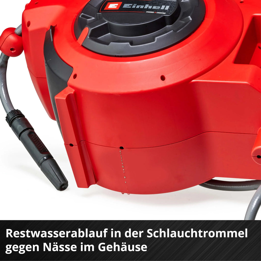 2025 Enrollador de Manguera a Batería Einhell GE-HR 18/30 Li-Solo Power X-Change (18 V, Enrollado Automático, Giro hasta 180°, Montaje en Pared, Manguera de Jardín de 30 m con Pulverizador, sin Batería)