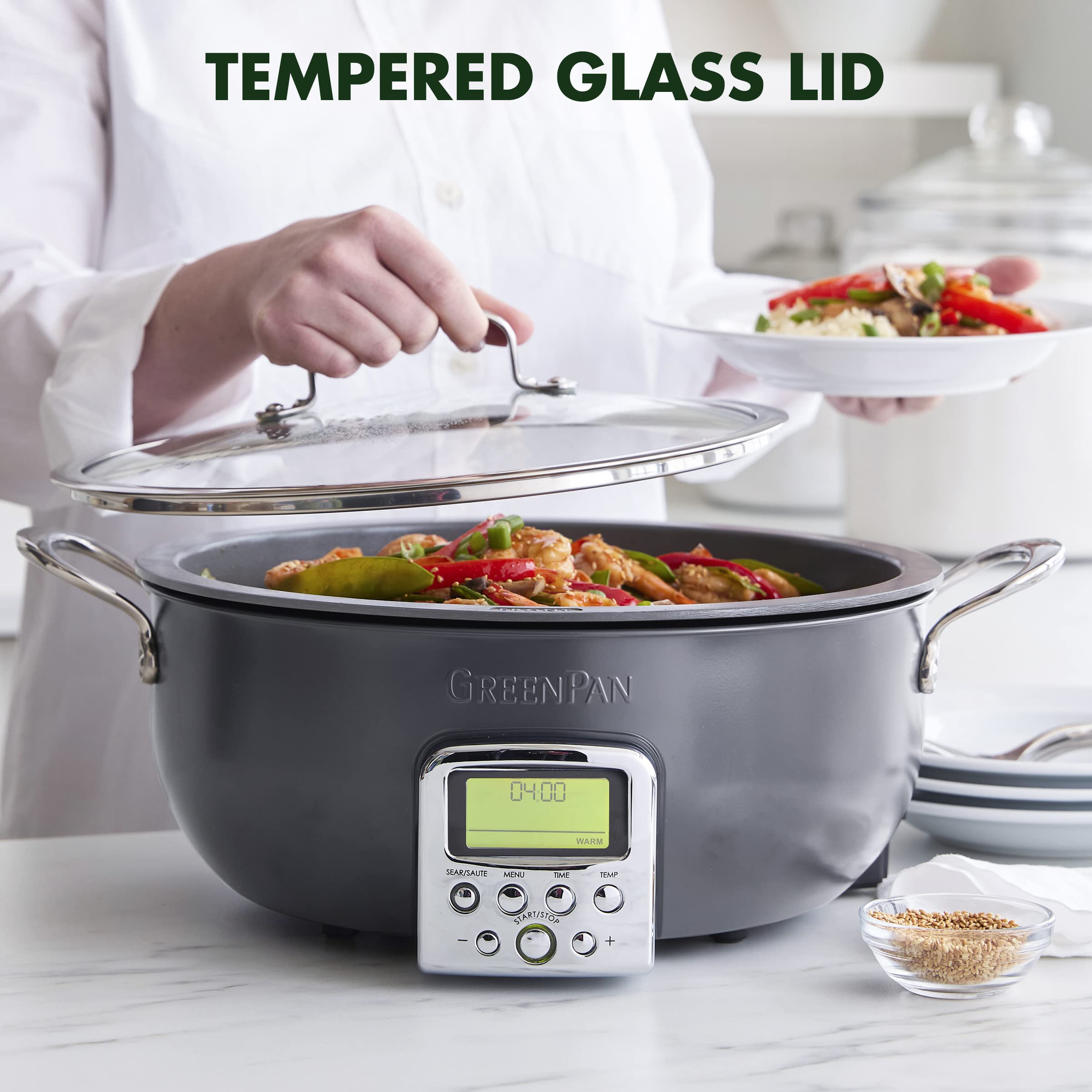 2025 GreenPan Essential Stir Fry Eléctrico, Apta para Lavavajillas