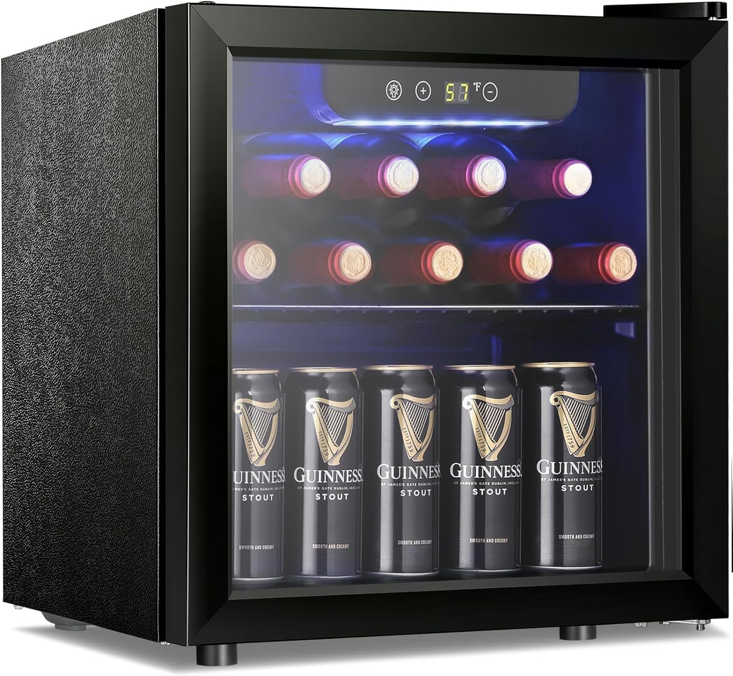 Antarctic Star Enfriador de Vino para 36 Botellas / Refrigerador de Bebidas, Mini Bodega, Refrigerador para Cerveza y Refrescos, Operación Silenciosa con Compresor, Temperatura Ajustable, Independiente, Color Negro, 4.4 pies cúbicos
