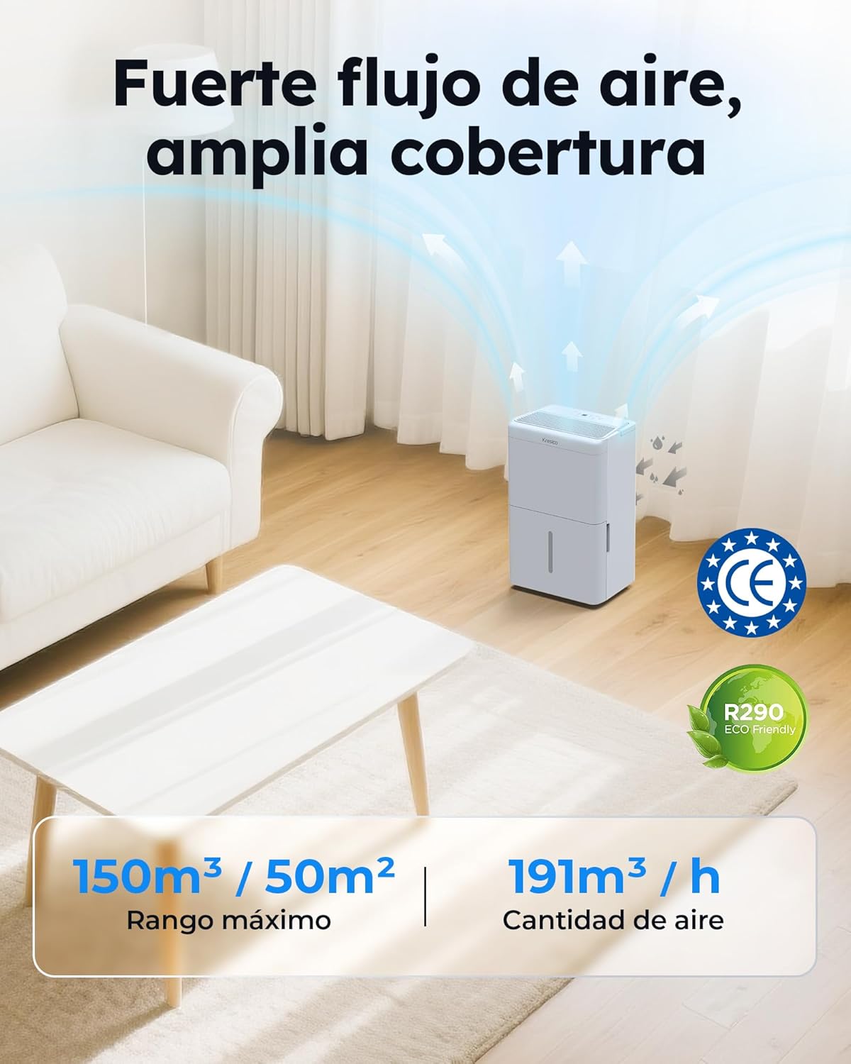 Deshumidificador 20L/día, Deshumificadores de humedad, Cobertura 150m³/50m² desumidifador, Deshumidificador silencioso electrico con Temporizador, Depósito extraíble