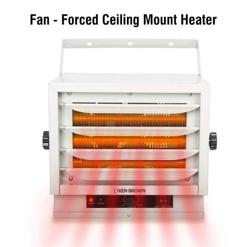 Calefactor de Techo con Ventilador Forzado KEN BROWN de 3000/4000/5000W con Controles de Perilla Doble para Garaje, Taller, Almacén o Área de Almacenamiento, Certificación de Seguridad ETL