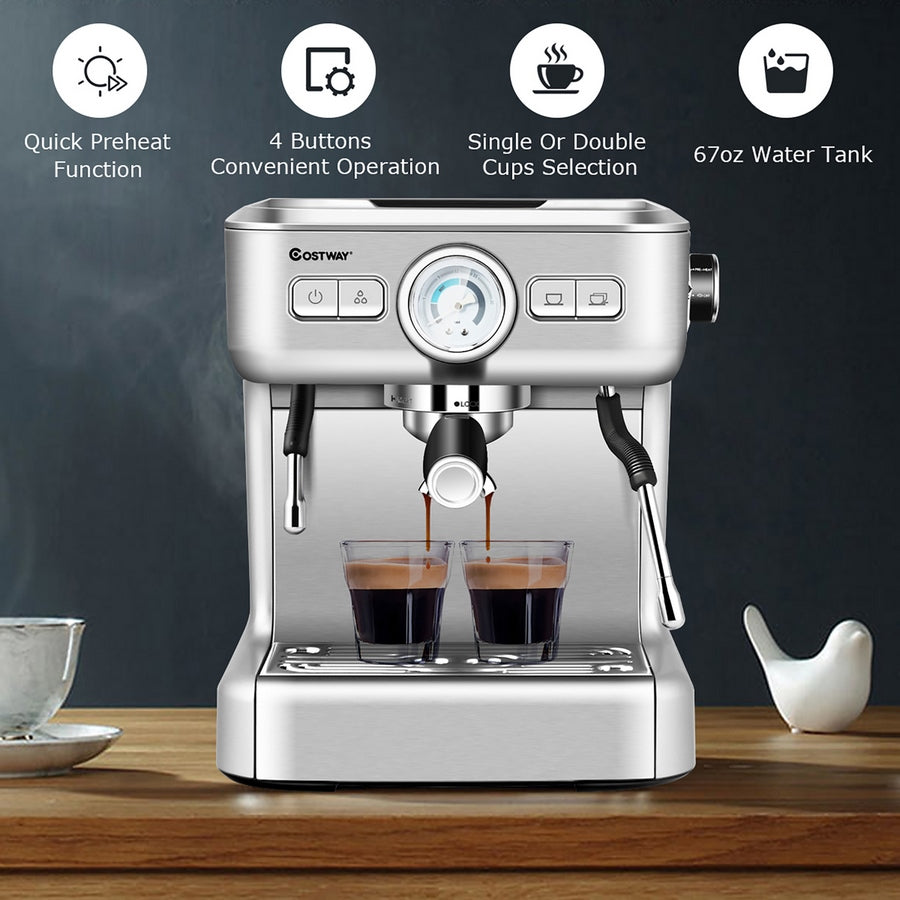 2025 Máquina de Espresso Semi-Automática Costway con Tanque de Agua, Bomba de Presión y Varilla de Vapor para Leche