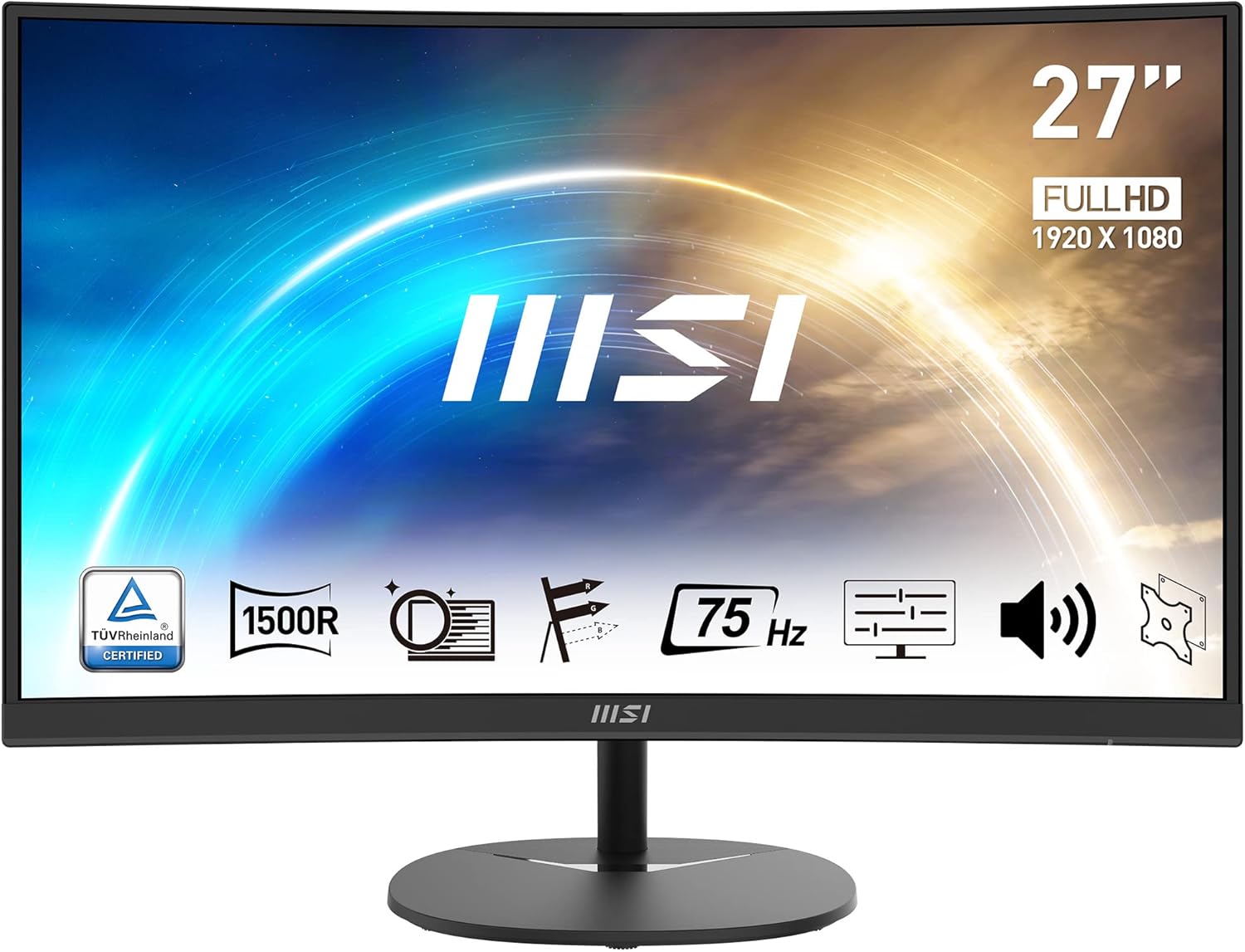 MSI Pro MP341CQ 34" UWQHD zakrzywiony ekran biurowy - Panel VA 1500R, 3440x1440, 100Hz, komfort oczu, sRGB 116%, HDR Ready, wbudowane głośniki, regulowane nachylenie - HDMI, DisplayPort