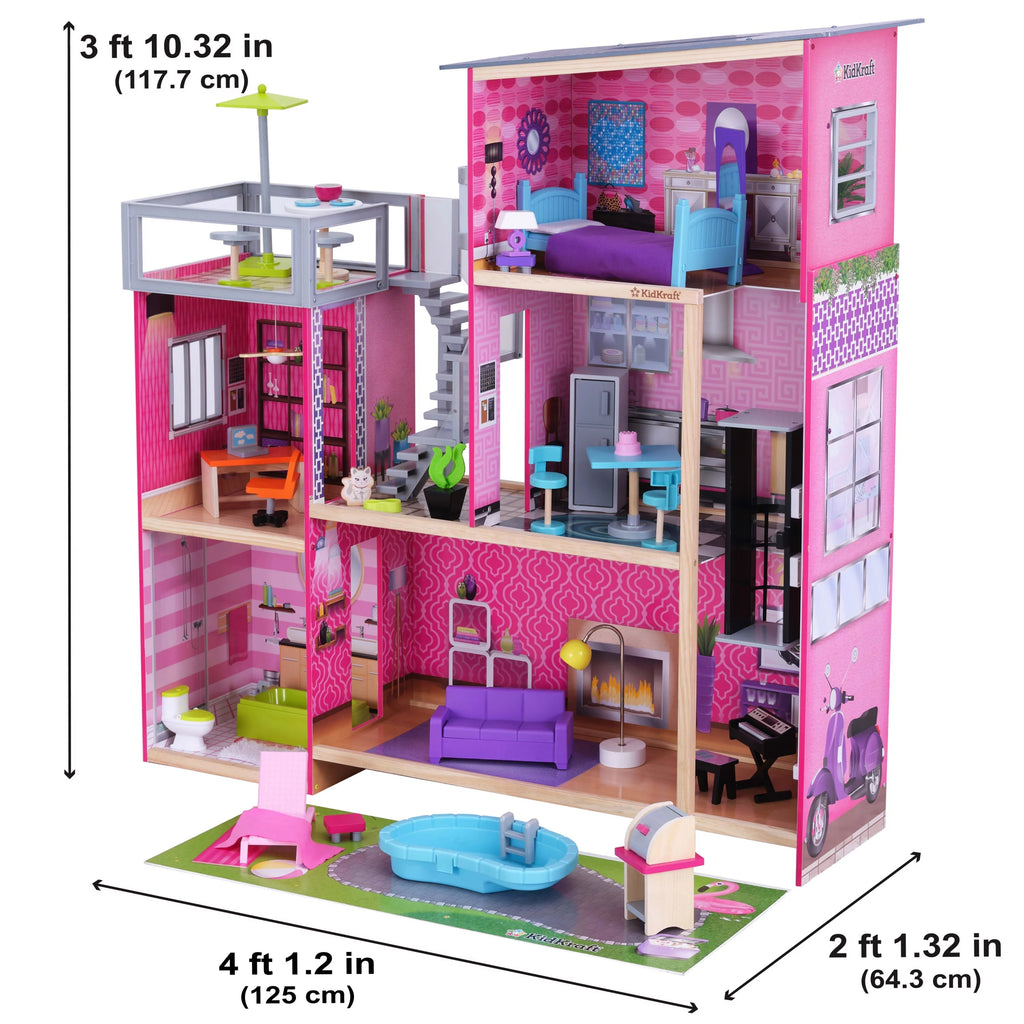 2025 Casa de Muñecas de Madera KidKraft Uptown con 36 Accesorios, A partir de 4 años